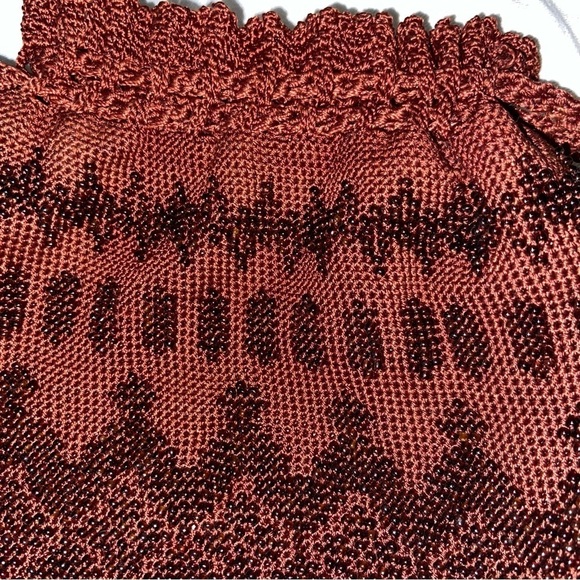 Vintage beaded drawstring purse in copper with espresso brown beads. Pristine. - Picture 8 of 8